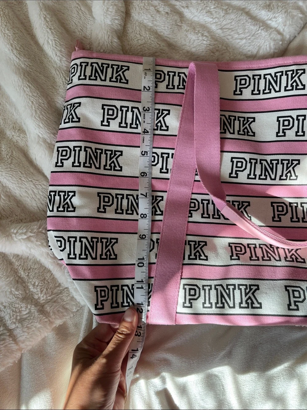 PINK Victoria's Secret Pink & White Logo Stripe Canvas Tote